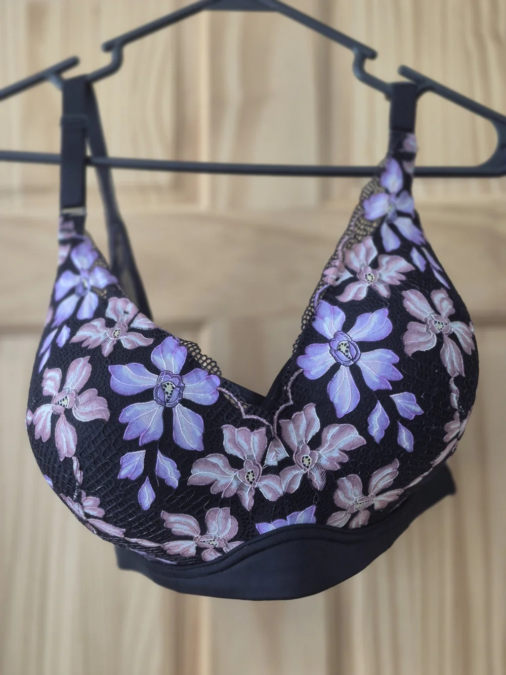 Floral Black & Lavender Padded Bra